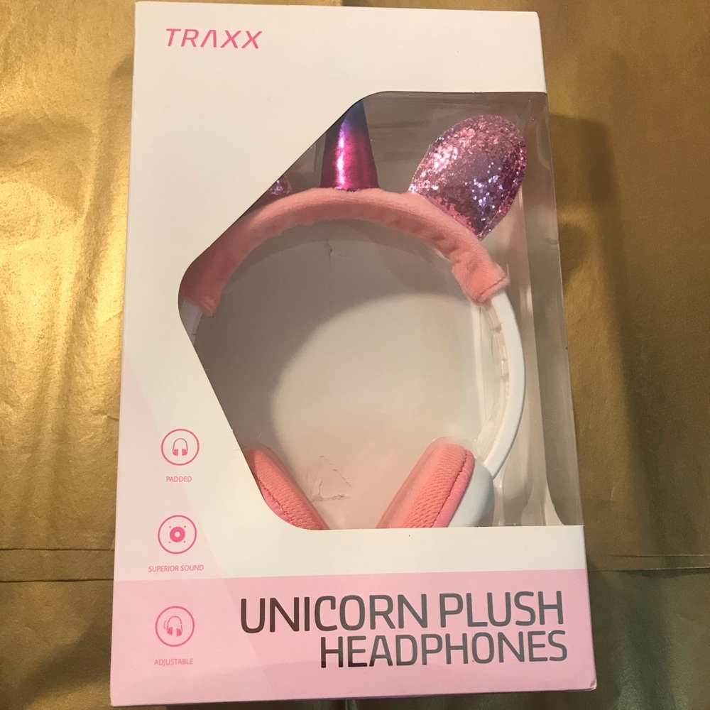 Traxx Pink/White Unicorn Plush Headphones